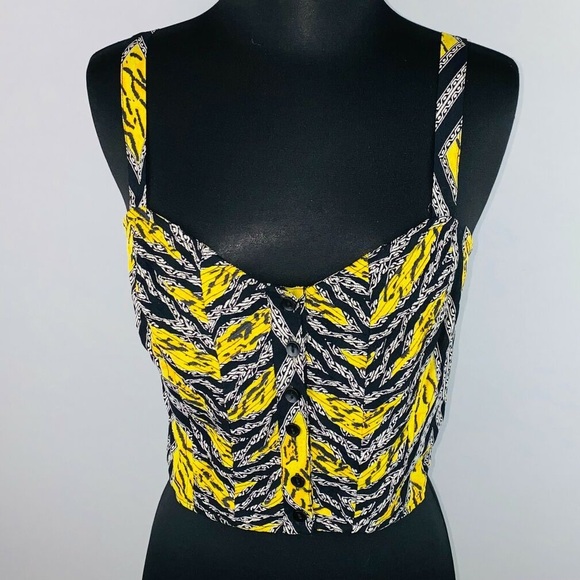 Topshop Size 6 Yellow Black White Halter Crop Top Button Down - Picture 1 of 9